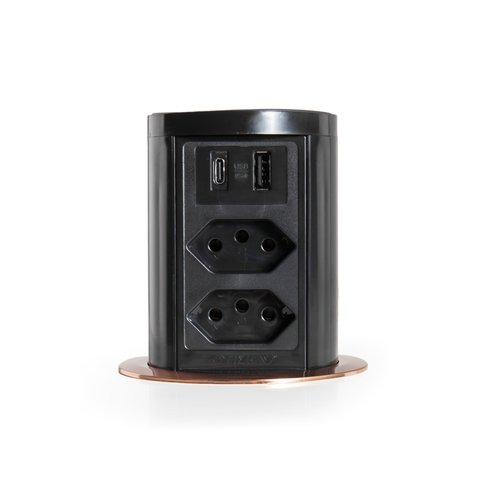 Torre de Tomada com Indução 2 Tomadas 10a 2usb a + C Preto Cobreado