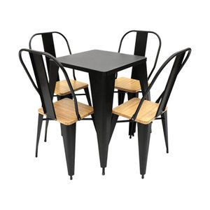 Conjunto Mesa para Bares e Restaurante Industrial Iron Tolix com 4 Cadeiras Preta Assento Sublimado