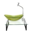 Ver imagem 1 de Kit Cuba de Vidro Oval 10mm Verde Oliva Tampo 40cm Incolor com Suporte Torneira Valvula