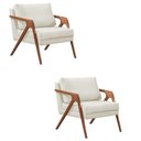 Ver imagem 1 de Kit 2 Poltronas Decorativa Mona Luxo Linho Cru Base Madeira Maciça