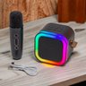 Caixa de Som Karaoke Portatil Microfone Led Luz Bateria Recarregavel Usb Efeito de Voz Diversao Aniv - 9
