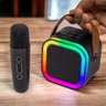 Caixa de Som Karaoke Portatil Microfone Led Luz Bateria Recarregavel Usb Efeito de Voz Diversao Aniv - 2