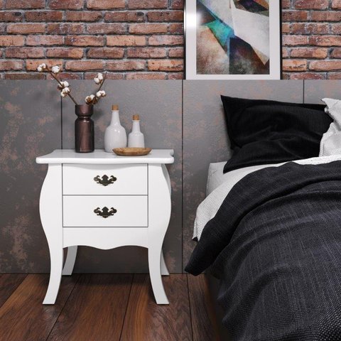 Bombê / Mesa de Cabeceira Pr Cor Branco Acetinado
