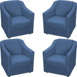 Kit 4 Poltronas Decorativas para Sala de Espera Recepção Escritório Consultório Suede