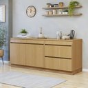 Ver imagem 1 de Cozinha Completa Modulada 2 Peças 3 Portas 4 Gavetas com Rodapé 100% MDF Simone Mendes Marrom/Carvalho/Greige