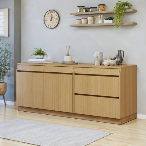 Cozinha Completa Modulada 2 Peças 3 Portas 4 Gavetas com Rodapé 100% MDF Simone Mendes Marrom/Carvalho/Greige