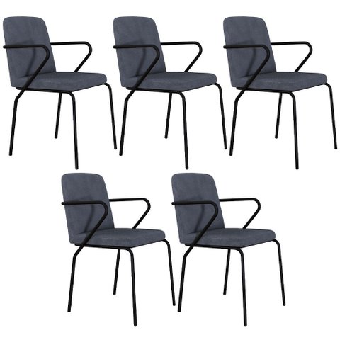 Kit 05 Cadeiras Estofada para Sala de Jantar com Braço Loft Preto C01 Bouclê Nuvem - Lyam Decor