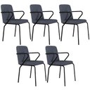 Ver imagem 1 de Kit 05 Cadeiras Estofada para Sala de Jantar com Braço Loft Preto C01 Bouclê Nuvem - Lyam Decor