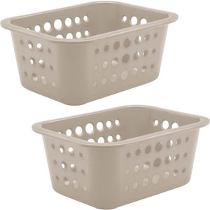 2 Cestas Organizadoras Pequenas 1,5l de Plástico Bege ou Bancada Lavanderia Closet