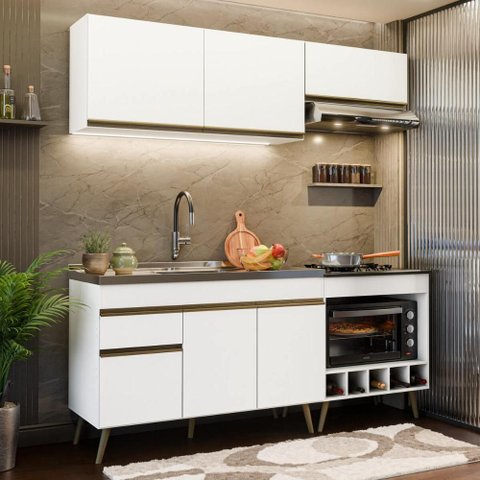 Cozinha Modulada Compacta para Forno/Cooktop com Pia 190cm Florença Multimóveis MCR2467 Branco