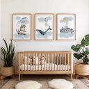 Ver imagem 1 de Kit 3 Quadros Decorativos Infantil - Aqua Line NO2 - 30x40 - Moldura Madeira