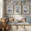 Ver imagem 3 de Kit 3 Quadros Decorativos Infantil - Aqua Line NO2 - 30x40 - Moldura Madeira