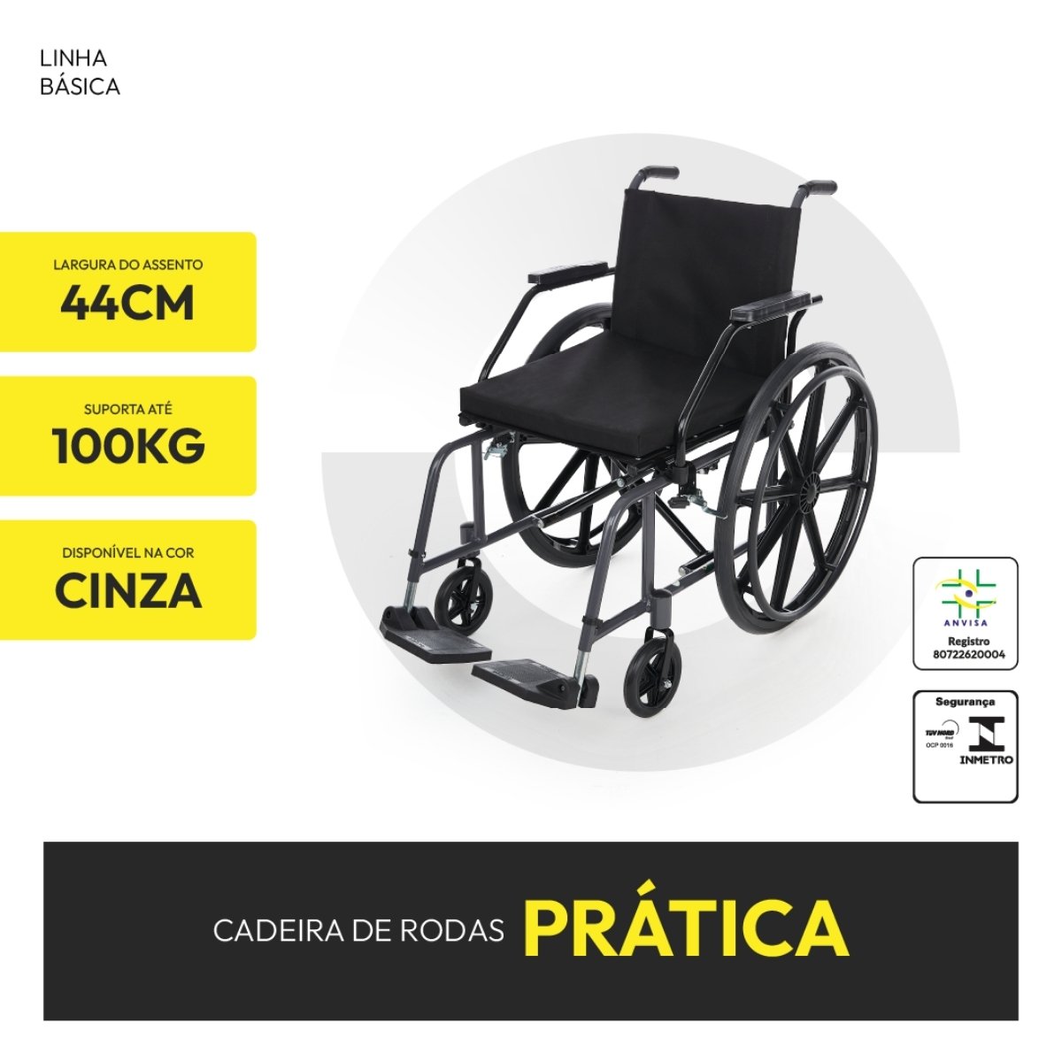 Cadeira de Rodas Prática 44cm 100kg Pneu Macico Prolife - 4