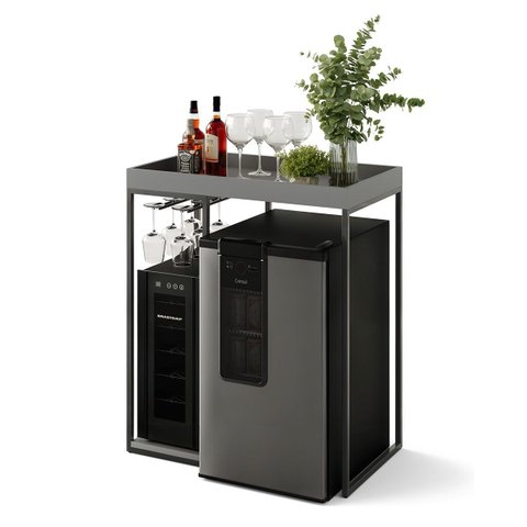 Aparador Bar para Adega Cervejeira ou Frigobar MDF Metal Preto Industrial Notte