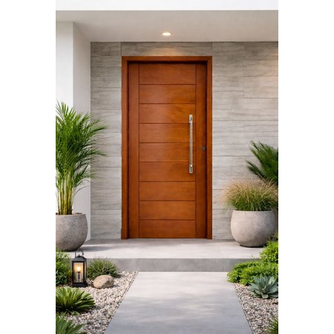 Porta Pivotante de Madeira Angelim Maciça 2,44x1,18 com Puxador e Fechadura
