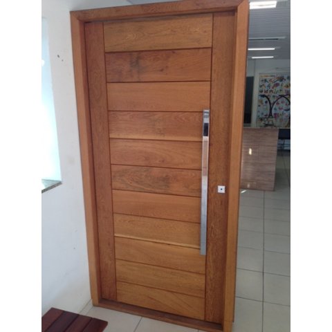 Porta Pivotante de Madeira Angelim Maciça 2,44x1,18 com Puxador e Fechadura