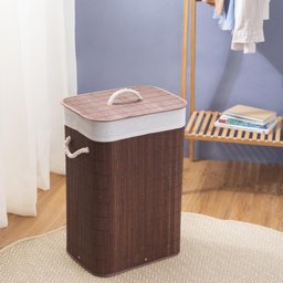 Cesto Retangular de Bambu com Forro e Tampa 60cm - Oikos - 1 Cesto Retangular de Bambu com Forro e Tampa 60cm - Oikos - 1