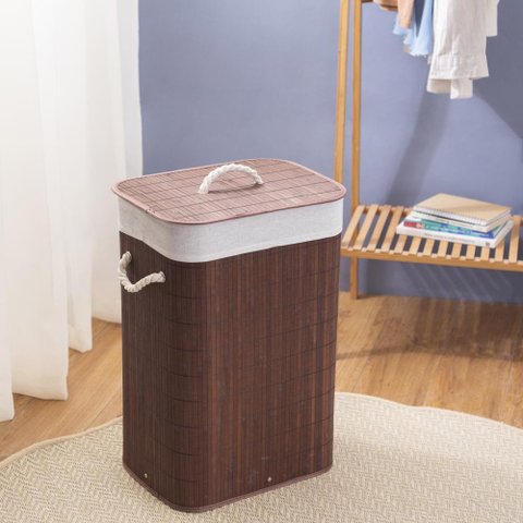 Cesto Retangular de Bambu com Forro e Tampa 60cm - Oikos