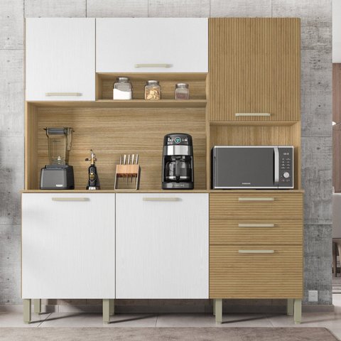 Armário de Cozinha 6 Portas 2 Gavetas Ferrara Branco/Freijó/Supremo/Cp- Ripado