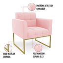 Ver imagem 6 de Kit 1 Sofá Namoradeira e 2 Poltronas Elisa Suede Rosa Bebê Base Metálica Industrial Dourada D'