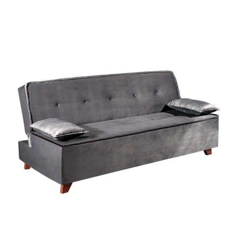 Sofá Cama Zoe 2 Lugares Retrátil e Reclinável 185cm Cinza Veludo Bom Pastor