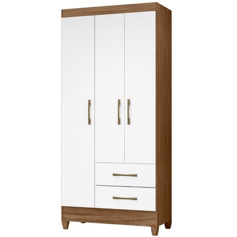 Guarda Roupa Solteiro Lima 3 Portas Naturale Branco Moval