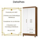 Ver imagem 3 de Guarda Roupa Solteiro Lima 3 Portas Naturale Branco Moval