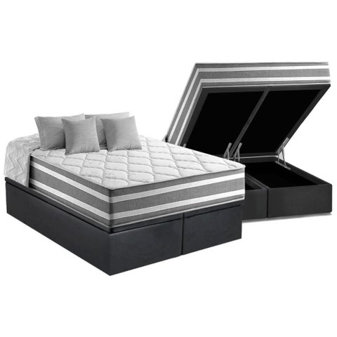 Cama Box Baú King: Colchão Molas Ensacadas D Angelis Anjos Superlastic Duo Sono + Base Crc Suede