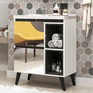 Gabinete de Banheiro 70cm sem Cuba e Lavatório Ref 710 Cewal - Branco/portoro