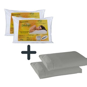 Kit Travesseiro Microfibra Antialérgico + Fronha Avulsa 100% Algodão Ponto Palito 4 Peças