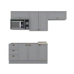 Cozinha Completa Americana (3 Aéreos, 2 Balcões, 1 Nicho, 1 Complemento) 7 Peças Cinza - Henn - 6