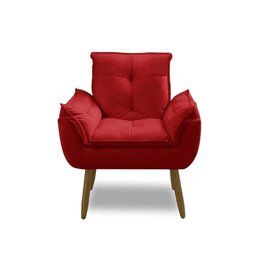 Kit 2 Poltronas para Sala Decorativa Opala Pés Madeira Suede Vermelho Império Decor - 4