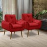 Kit 2 Poltronas para Sala Decorativa Opala Pés Madeira Suede Vermelho Império Decor - 8