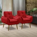 Ver mais imagens de Kit 2 Poltronas para Sala Decorativa Opala Pés Madeira Suede Vermelho Império Decor