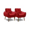 Kit 2 Poltronas para Sala Decorativa Opala Pés Madeira Suede Vermelho Império Decor - 1