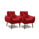Ver imagem 1 de Kit 2 Poltronas para Sala Decorativa Opala Pés Madeira Suede Vermelho Império Decor