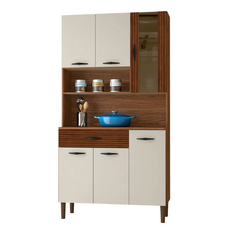 Armário Kit de Cozinha S 6P Golden Nogueira Off White Ripado