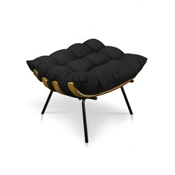 Kit Poltrona Costela com Puff para Sala Suede Preto - 3