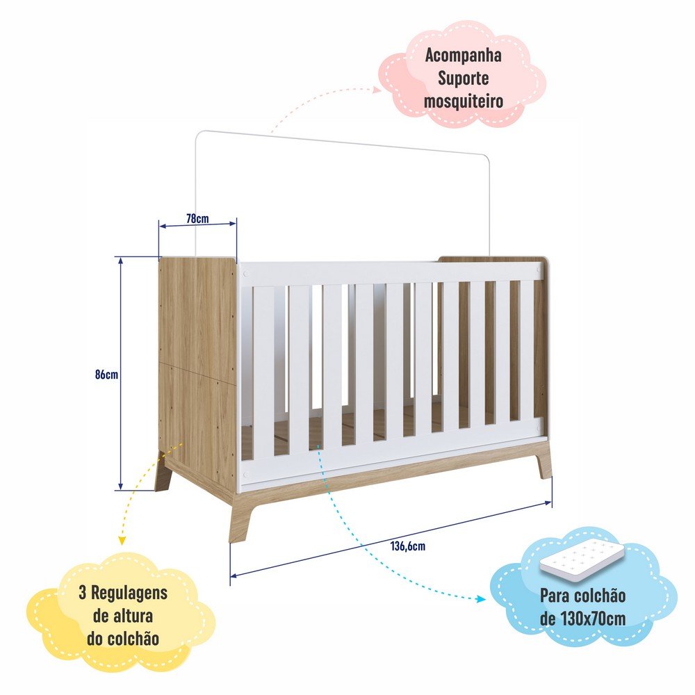 Berço Americano 3 em 1 Favo de Mel 136,6cm Itapuã Fm002 Completa Móveis - 2