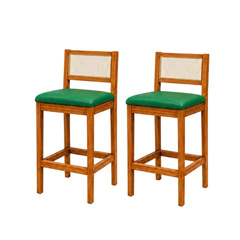 2 Banquetas Madeira Copa do Mundo Brasil Estofados Bruna:Mel e Sintetico Verde