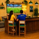 Ver mais imagens de 2 Banquetas Madeira Copa do Mundo Brasil Estofados Bruna:Mel e Sintetico Verde