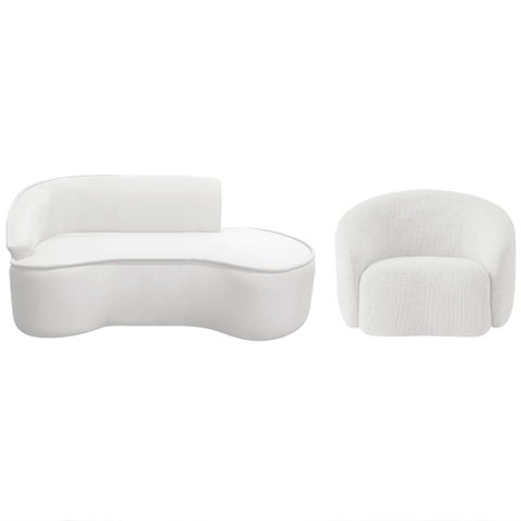 Kit Divã Recamier Orgânico Marrocos 180cm Lado Direito e 1 Poltronas Amore Bouclé