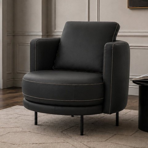 Poltrona Decorativa Leroy Fixa Moderna em Couro
