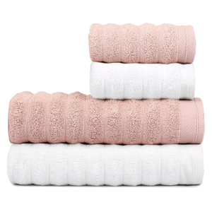 Kit 2 Toalhas de Banho + 2 Toalhas de Rosto Aura Atlântica 75x1,50 Cor:rosê + Branco Off White