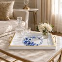 Ver imagem 2 de Bandeja Decorativa Branco com Detalhes Azul 30x45cm
