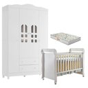 Ver imagem 1 de Berço Americano Mirelle e Guarda Roupa New Selena 4 Portas Branco Brilho com Colchão Gazin –