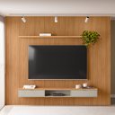 Ver imagem 2 de Painel Ripado Para TV 75 Pol Slats e Bancada Lisa 297x250cm L05 Nature Off White - Lyam Decor Slats