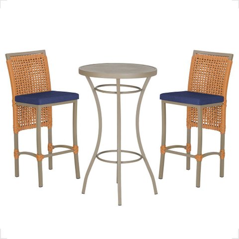 Mesa Bistrô e 2 Banquetas Roma Fendi Corda Náutica Estofado 10 Trama Original