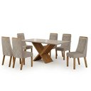 Ver imagem 2 de Mesa de Jantar Aurora 180x90cm Vidro 25 mm Cinamomo Off White com Kit 6 Cadeiras Veludo Bege -