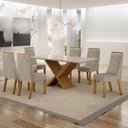 Ver imagem 1 de Mesa de Jantar Aurora 180x90cm Vidro 25 mm Cinamomo Off White com Kit 6 Cadeiras Veludo Bege -